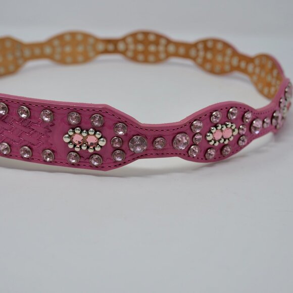 Tony Lama Pink Leather Western Belt Embossed Rhinestone Silver Buckle Studs 34 main image 7